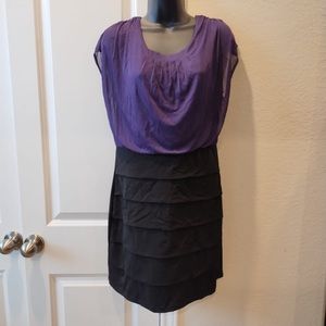 En Focus Studio Sz 12 P Women Black Purple Sleeveless Front Ruffled Pencil Dress